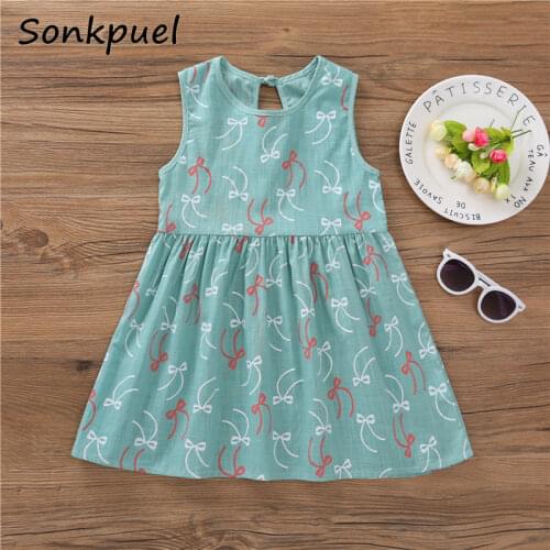 Baby Girls Sleeeveless Dress Summer Cotton Linen Kids Dresses Casual Children Clothes Girl Cute Flower Print Princess Dress