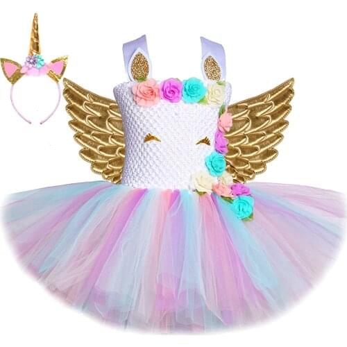 Flower Unicorn Dress Girl Princess Dresses for Birthday Party Girls New Year Tutu Costume Kids Halloween Outfits Toddler Clothes