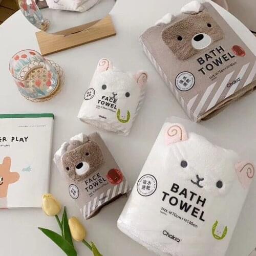 Microfiber Towel Solid Color with Cartoon Printed Face Bath Towel Household Rectangle Soft Good Absorbent Towels for Home Hotel