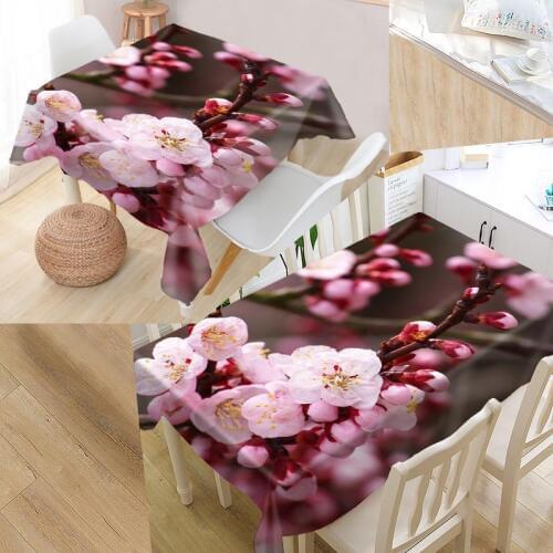 Custom Cherry Blossoms Table Cover Oxford Waterproof Tablecloth Can Wash The Tablecloths For Kitchen Wedding Hotel Decoration
