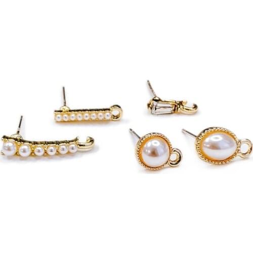 Simple Pearl Rhinestone Resin Plastic Stud Earring Hole Diy Material Pendant Necklace Eardrop Charms Jewelry Component 8pcs