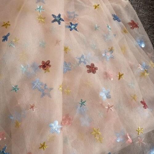 Sequined Embroidered Star Net Gauze Fabric Dress Baby Clothes Childrens Clothing Background Tablecloth Decorative Mesh Fabric