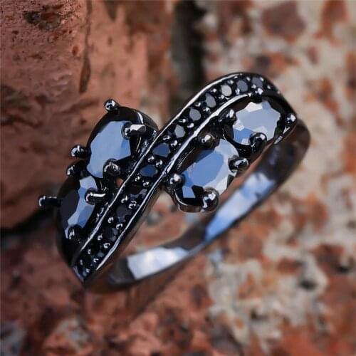 Luxury Male Female Oval Zircon Stone Ring Classic 14KT Black Gold Wedding Rings For Women Promise Love Engagement Ring