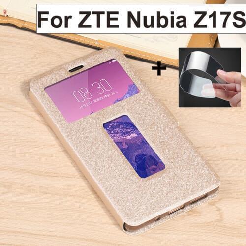Luxury Open window PU leather case For ZTE Nubia Z17S NX595J cover shell For ZTE Nubia Z17 S flip case silicon back cover casing