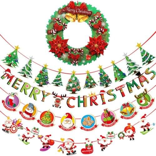 Christmas Decorations Banner Party decoration felt flag Santa Claus Window garland Holiday flags Party supplies 2021 decor