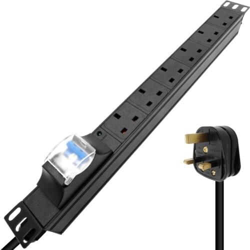 1U 6 Units British PDU Power Strip Universal UK Socket adapter Aluminum shell Air protection switch LED indication Security