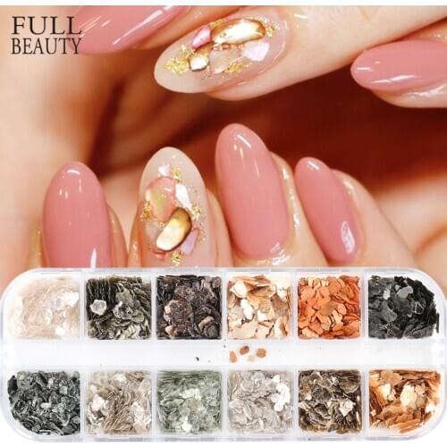 12Grids Abalone Shell Nail Art Paillette Decoration 3D Irregular Fragments Texture Pearl Slice Natural Accessory Manicure CHYM-1
