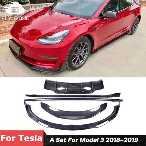 Carbon Fiber Material Front Bumper Lip Rear Diffuser Side Skirts Extensions Spoiler Car Body Kit For Tesla Model 3 2018-2019