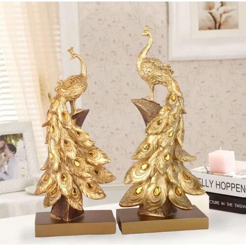 Home Decoration Peacock Jewelry Gold Peacock Mini Statue Resin Desktop Crafts Home Decoration Accessories Business Gifts