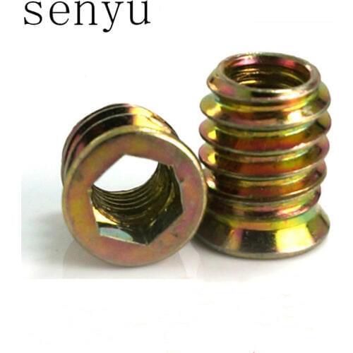 Senyu M6 M8 M10 20Pcs/Lot Inside Carbon Steel Hex Socket Insert Nut Threaded Outside Teeth Embedded Hex Nut For Wood Furniture
