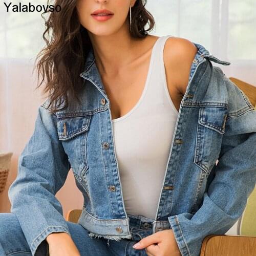 Women Short Overcoat Ladies Jackets Tops 2020 Newest Long Sleeve Winter Slim Dark Blue Jeans Top For Women Solid Denim Jacket