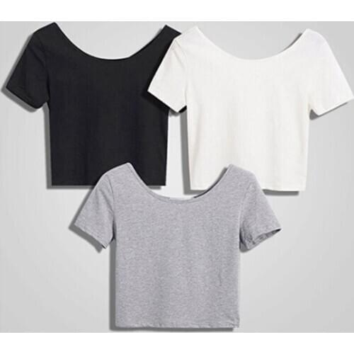 Summer Women Blouses Short White Tees Tops Casual O Neck Crop Tops Short Sleeve Bare Midriff Bottom Blouses Female Solid Regular