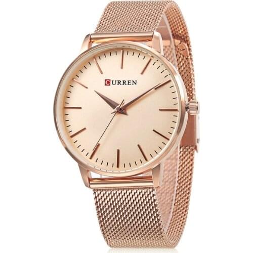 CURREN 9021 Women Fashion Simple Quartz Movement Watch Stainless Steel Mesh Strap Watch