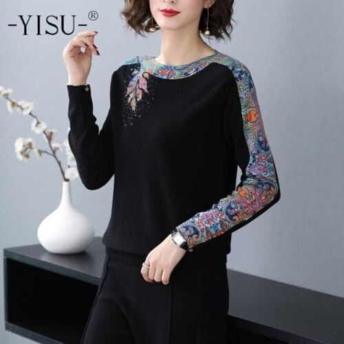 YISU Fashion sweater Women Autumn Winter New high quality Knitted Pullover Long sleeve warm jumper Loose Print Sweater Women