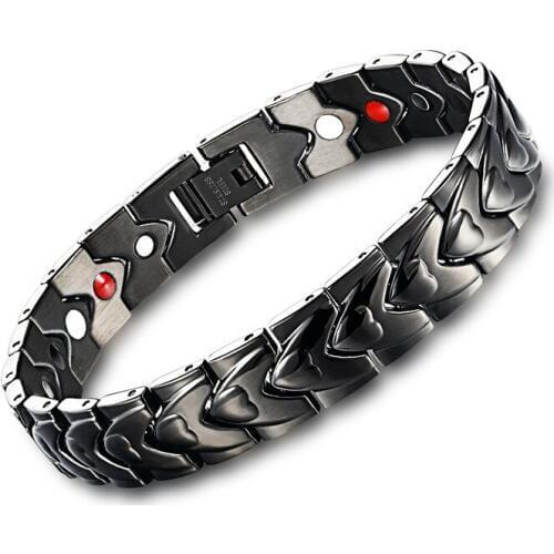 2018 Fashion Jewelry Heart-shaped Plated Black Magnetic Health Germanium Stainless Steel Mens Bracelets