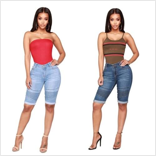 2021 Summer New Womens short jeans Fashion casual stretch denim shorts knee length Biker jeans S-2XL Drop shipping
