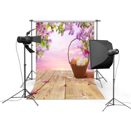 3X5ft Thin Vinyl Photography Backdrops Photo Studio Background for Children Hot Sale Easter Background Eggs Basket Wood Floor