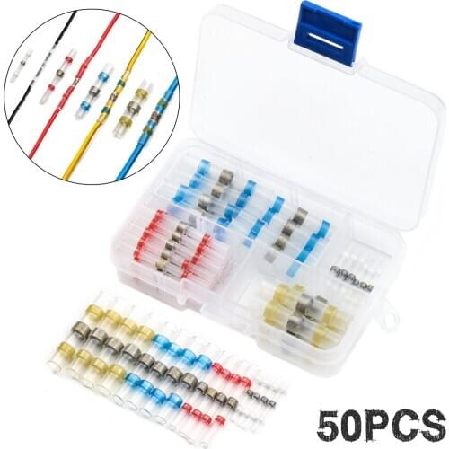 50Pcs Red/Blue/White/Yellow Boxed Solder Terminal Sleeve Heat Shrink Wire And Cable Connector Waterproof Insulated Terminal
