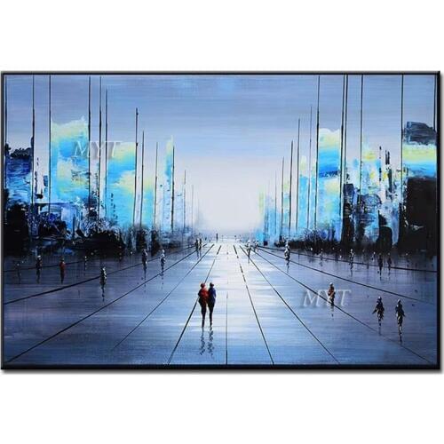 Pedestrians In Winter Abstract Oil Painting Modern Wall Art Living Room Picture Home Decoration Painting No Framed Handmade