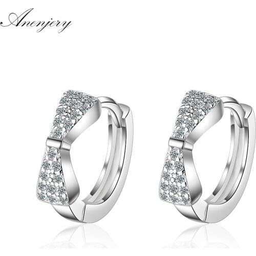 ANENJERY 925 Sterling Silver Simple Fashion Drop Shipping Zircon Bowknot Earrings Earrings oorbellen S-E787
