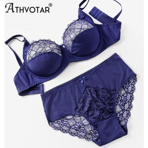ATHVOTAR Plus Size Underwear Suits Push Up Lace Women Set Adjusted Back Closure Bralette Ultra-Thin D Cup Large Size Lingerie