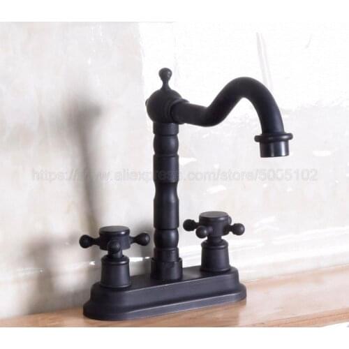 Oil Rubbed Bronze Double Handle Bathroom Wash Basin Mixer Taps / 2 Hole Deck Mounted Swivel Spout Vessel Sink Faucets znf148