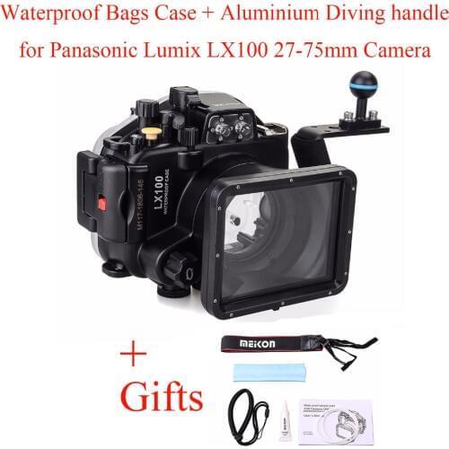 Meikon 40M/130ft Underwater Camera Housing Case for Panasonic Lumix LX100 with 27-75mm Lens,Waterproof Bags Case+ Diving handle