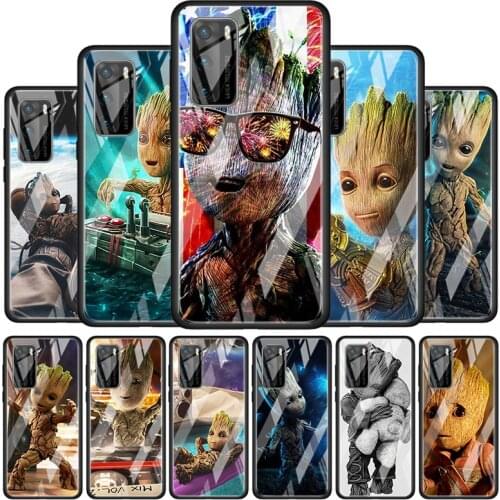 Groot Marvel Avengers for Huawei P40 P30 Pro Plus P20 P10 Lite P Smart Z 2021 2020 2019 Luxury Tempered Glass Phone Case