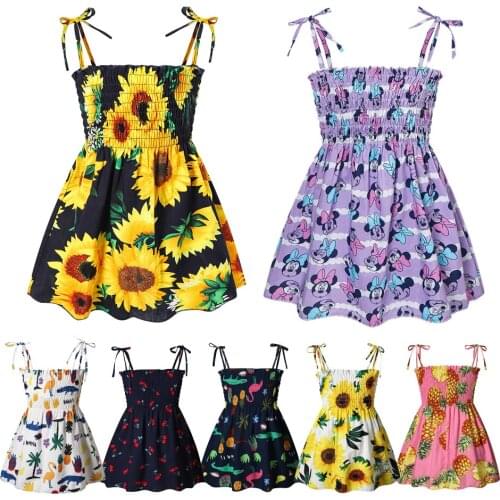 Boho Girl Clothing Summer Baby Beach Dress Floral Backless Sling Clothes Children Princess Dresses 18M-5Y