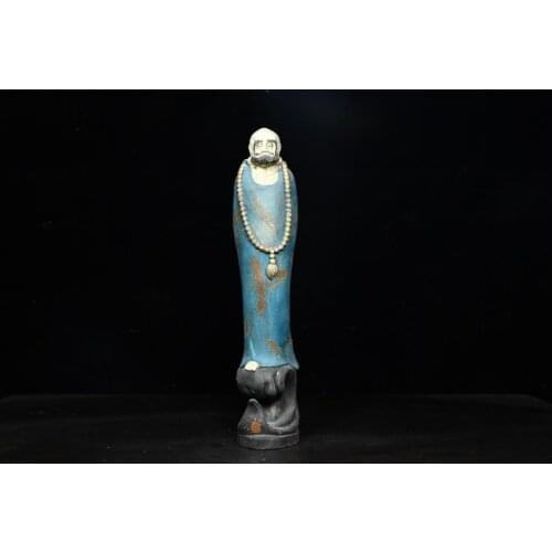 Home Decor 12" China Collection Old Boxwood Painted Buddha statue Bodhidharma The ancestor of Zen South Indian