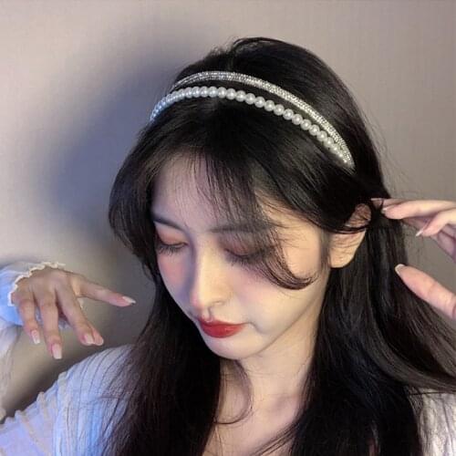 Pearl Diamond Double Headband Head Decoration European Elegant Women Fashion Crystal Bridal Hair band Hair Jewelry Wholesale