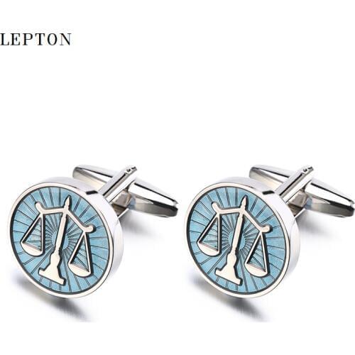 Hot Sale Libra Scales Cufflinks Lepton Stainless Steel Round balance Cuff links for Mens Shirt Studs Gift Lawyer Relojes gemelos