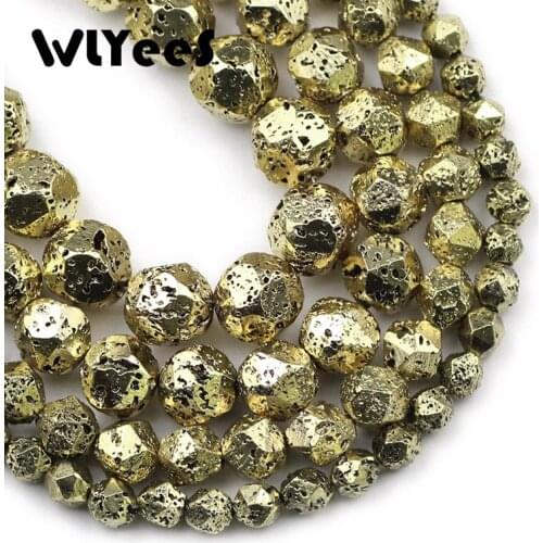 Faceted Antique bronze gold Hematite Stone Natural Lava Spacer Loose beads for Jewelry Making Handmade Bracelets DIY 6 8 10 12mm