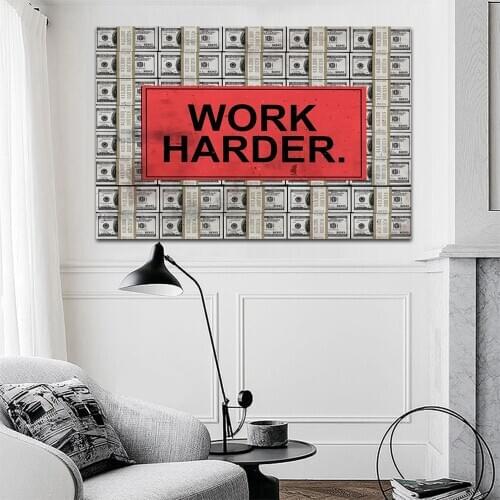 Work harder money oil painting dollar poster canvas wall pictures living room posters and prints home decor
