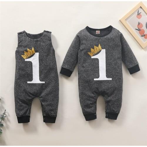 Newborn Infant Baby Girls Boys First Birthday Jumpsuits, Round Neck Long Sleeve / Sleeveless Playsuits One Piece Romper Outfits