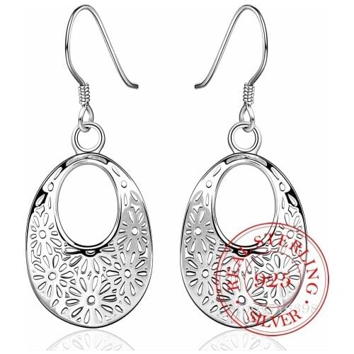 Korean 925 Sterling Silver Pattern Water Drop Hollow Flower Vintage Long Dangle Earrings For Women 2020 Wedding Party Jewelry