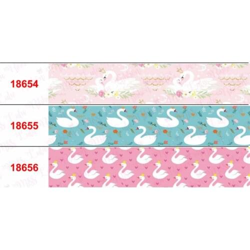 16mm-75mm Cartoon Swan Black White Heart Printed Grosgrain/Elastic Ribbon Love DIY Valentines Day Hair Bowknots 50yards/roll