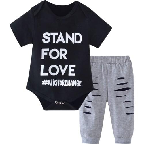 Summer Newborn Baby Girl Clothes 2020 New Baby Boy Clothing Set Kid T Shirt Tops Ripped Hole Pants Clothes Outfits Set
