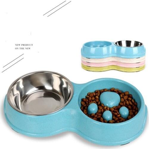 Pet Easy Clean Non Slip Bowls Steel Leakproof Anti Slow Choking Dogs Cats Home Feeder Dish Bowl Prevent Obesity Dogs Supplies