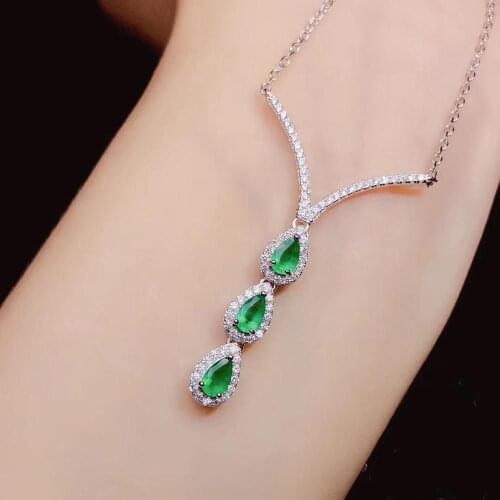 Super Quality Emerald Necklace Pendant 925 Sterling Silver Fine Jewelry Natural And Real Emerad Necklace
