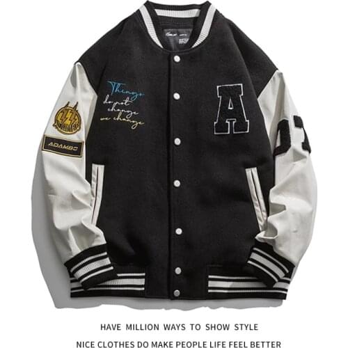 2021 New Spring Autumn Oversize Loose Baseball Jacket Leather Sleeve Womens Coat Mens Varsity Bomber Unisex Couple Chic Street