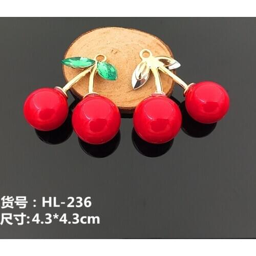 New Design 30pcs/lot Red Pearls/Rhinestone decoration Alloy Gold Tone Cartoon 3D fruit Shape Charm Diy Jewelry Pendant Accessory