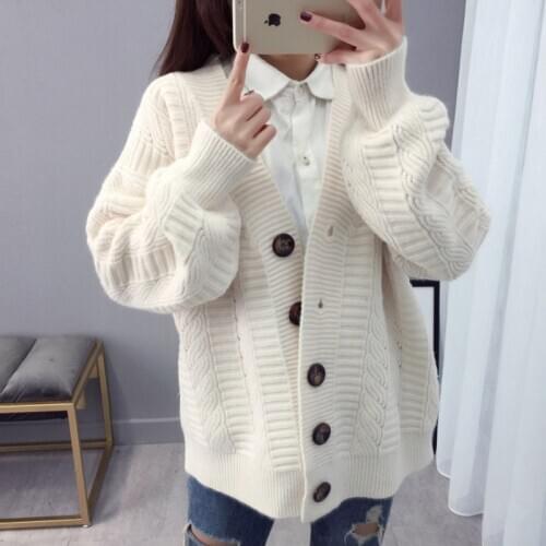OHRYIYIE Single Breasted Mori Girl Style Women Cardigan Sweater 2020 New Loose Thick Coarse Wool Knitwear Girl Overcoat Female