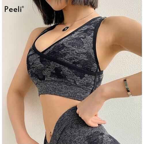 Peeli 2020 Camo Sports Bra Women Yoga Top High Support Yoga Bra Padded Gym Activewear Workout Running Underwear Fitness Crop Top
