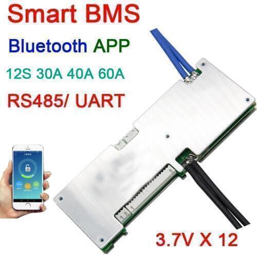 12S 30A 40A 60A smart Li-ion lithium battery protection board W/ balance bms PHONE Bluetooth APP RS485 UART software monitor