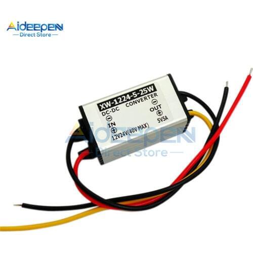 DC 12V/24V to 5V 5A 25W Converter Step-Down Buck Power Regulator Module For Car Alarms LED Lights Motors Pumps Fans Solar