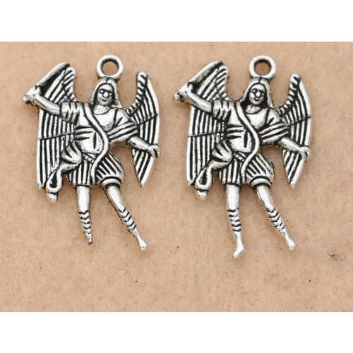 KJjewel Tibetan Silver Plated Angel Charms Pendants for Jewelry Making Bracelet Accessories Diy Findings 26x16mm 10pcs/lot