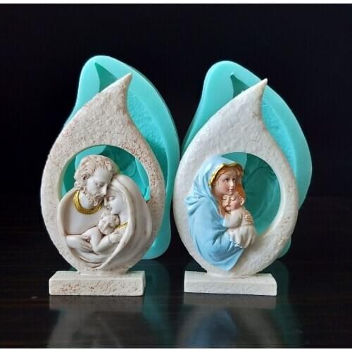 PRZY Silicone Mold Fondant Molds 3D Catholic Virgin Mary Jesus Resin Gypsum Chocolate Candle Candy Mold Moulds Eco-friendly