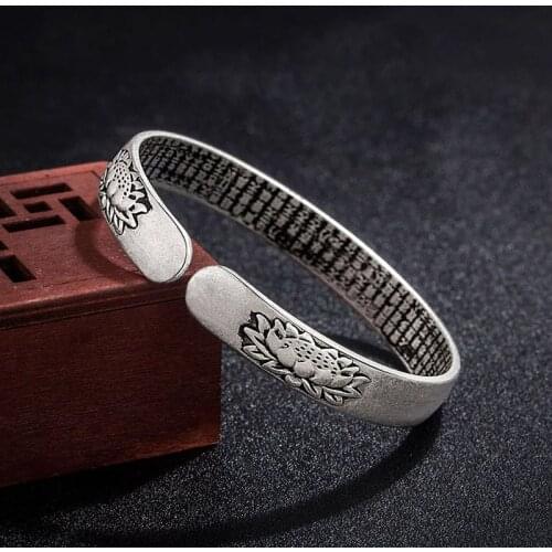 Hot Sale Authentic Silver Color Retro Fashion Lotus Bracelet Personality Simple Couple Models Open Bracelet