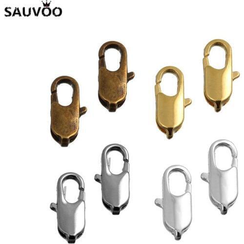 SAUVOO 50pcs/lot Antique Bronze Silver Rhodium Gold Color Metal Lobster Clasps 12*5mm DIY Bracelet Necklace Jewelry Connectors
